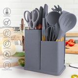 19-Piece Premium Silicone Kitchen Utensil Set With Wooden Handles And Chef Knifes - Heat-Resistant, Non-Stick Friendly Cooking Tools & Bamboo Storage Bucket - Selected Christmas Present For Cooking Enthusiasts