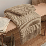 1pc Soft & Warm Multifunctional Knitted Throw Blanket - Perfect for Sofa, Car, Bed, and Outdoor Use - Tassel Trim, Versatile, and Cozy for All Seasons