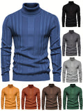 Cozy High Neck Knitted Sweater - Soft High Stretch Polyester Fabric, Long Sleeve, Regular Fit, Machine Washable, Solid Color Pullover for Men - Perfect for Spring and Fall Seasons