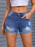 greatnfb Roll Up Hem Denim Shorts, Ripped Holes Slim Fit Distressed High-Stretch Denim Shorts, Women's Denim Jeans & Clothing