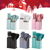 19-Piece Premium Silicone Kitchen Utensil Set With Wooden Handles And Chef Knifes - Heat-Resistant, Non-Stick Friendly Cooking Tools & Bamboo Storage Bucket - Selected Christmas Present For Cooking Enthusiasts