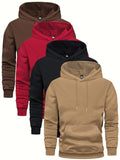 4 Pcs Men's Solid Color Hoodie - Soft, Breathable, Casual Long Sleeve Hooded Sweatshirt with Kangaroo Pocket for Outdoor Activities, Daily Wear, and Travel - Comfortable, Relaxed Fit