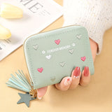 Women's Elegant Short Wallet, Foldable Flap Mini Coin Purse, Multifunctional Folding PU Leather Coin Pocket With Tassel Accent