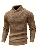 Cozy Chic Men's Waffle Pattern High Stretch Sweater - Soft, Breathable, and Lightweight Pullover for Fall and Winter - Chic Mature Casual Wear for Everyday