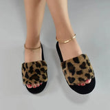 Autumn Winter Women Leopard Print Plush Slippers Cozy Warm Open Toe Soft Sole Shoes Comfy Indoor Floor Fuzzy Slippers 240809