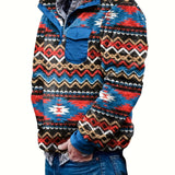 Men's Aztec Fleece Jacket Plush Sherpa Pullover Sweatshirt Winter Coat Western Vintage Sweater With Pockets