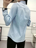 Plain Washed Blue Long Sleeve Casual Style Denim Shirts Top, Women's Denim Jeans & Clothing