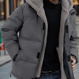 Men's Color Block Fleece Padded Jacket - Warm, Water-Resistant, and Breathable with Zip-Up Closure, Multiple Pockets, and Adjustable Hood - Perfect for Winter Outdoor Activities and Casual Daily Wear