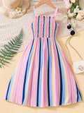 Colorful Striped Midi Dress For Girls Vacation Style Casual Slip Dresses, Summer Clothing Gift