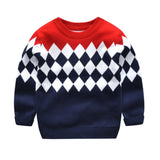 Boys' Long Sleeve Crew Neck Pullover – All-Season Geometric Knit Sweater, Preppy Style with Comfort Stretch