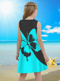 Vibrant Gradient Butterfly Print Sleeveless Dress for Girls - Soft Slight Stretch Polyester Fabric, Casual Loose Fit, Machine Washable, Perfect for Spring/Summer Holiday Party and Everyday Wear