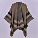 Stripe Jacquard Large Shawl Vintage Imitation Cashmere Warm Cape Scarf Blanket Wraps Reversible Windproof Cardigan