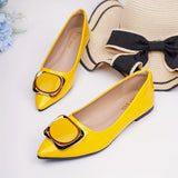 Fashionable Womens Buckle Flat Shoes - Pointed Toe Slip-Ons with Solid Color Patent Leather - Ultra-Comfortable & Stylish