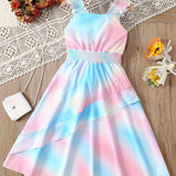 Girls Irresistible Sweet Gradient Tie Dye Graphic Sleeveless Dress - Perfect for Summer Parties & Fun in the Sun