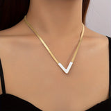 18K Gold Plated Personality V-Shaped Pendant Necklace Simple Style Jewelry Gift Women's Accessories