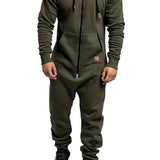 Men's Premium Hooded Fleece Jumpsuit - Fleece - Long Sleeve Full Zipper Overalls with Kangaroo Pockets for Ultimate Warmth and Convenience - Soft, Breathable, and Durable Design for Outdoor Activities