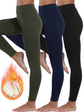3-Pack Women's Solid Color Plush Lined High Waist Leggings, Casual Comfort Stretch Pants