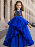 Enchanting Sleeveless Ruffle Trim Mesh Tutu Dress for Girls - A Dreamy Elegant Choice for Formal Occasions & Ball Parties - Girls Fashion Clothing