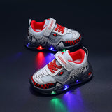 Vibrant DinoKicks Low-Top Sneakers - Breathable, Shock-Absorbing, LED Light Accents, Casual Sport Shoes for Boys, All-Season Wear, Comfortable Fit