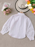 100% Pure Cotton Boho Chic Blouse - Unique Hollow-Out Bubble Sleeve, Relaxed Fit, Casual Button Collar Shirt - Solid White, Soft and Breathable Fabric for Everyday Wear