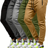 5pcs Men Jogger Sweatpants with Zipped Pockets Stretch Fabric Active Pants for Gym Running Workout Athletic Bottom Sweatpants