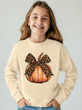 Cozy & Cute Girls' Pumpkin Print Sweatshirt - Soft Polyester, Round Neck Long Sleeve Pullover For Fall/Winter Sweatshirt For Women Sweaters For Women Cardigan