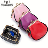 Mini Genuine Leather Coin Purse, Vintage Kiss Lock Wallet, Portable Clutch Storage Bag With Keychain