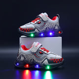 Vibrant DinoKicks Low-Top Sneakers - Breathable, Shock-Absorbing, LED Light Accents, Casual Sport Shoes for Boys, All-Season Wear, Comfortable Fit