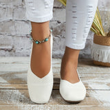 Women's Solid Color Flat Shoes, Breathable Knit Square Toe Shoes, Lightweight & Comfortable White Shoes