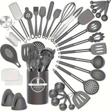 43pcs/set, Silicone Kitchen Utensils Set With Stainless Steel Handle, Non-stick Pot Special Cooking Tools Set With Storage Bucket, Multipurpose Kitchenware, Heat Resistant Cookware, Dishwasher Safe, Kitchen Supplies, Kitchen Gadgets