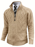 Stylish Full-Zip Cardigan Sweater for Men - Solid Color Cable Knit Zipper Jacket with Classic Fit - Perfect for Casual Daily Wear and Outdoor Activities