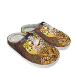 Flannel Cotton Slippers Oil Painting Kiss Gustav Klimt Winter Warm Round Toe Fuzzy Shoes Indoor Anti-slip Sandals Women  New