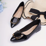 Fashionable Womens Buckle Flat Shoes - Pointed Toe Slip-Ons with Solid Color Patent Leather - Ultra-Comfortable & Stylish