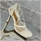 Sandals  Spring/Summer Mesh Belt High Heel Womens Large Size Thin Hollow Roman Shoes 240605 Drop Delivery Accessories Dhmmo