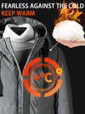 Men's Winter Thickened Padded Hooded Pullover Coat, Windproof Mid-Length Warm Casual Fashion Cotton Jacket, Polyester Fabric, Solid Color, Regular Sleeves, Long Length, Zipper Closure, Pocket Detail, Daily & Leisurewear