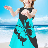 Vibrant Gradient Butterfly Print Sleeveless Dress for Girls - Soft Slight Stretch Polyester Fabric, Casual Loose Fit, Machine Washable, Perfect for Spring/Summer Holiday Party and Everyday Wear