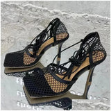 Sandals  Spring/Summer Mesh Belt High Heel Womens Large Size Thin Hollow Roman Shoes 240605 Drop Delivery Accessories Dhmmo