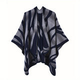 Stripe Jacquard Large Shawl Vintage Imitation Cashmere Warm Cape Scarf Blanket Wraps Reversible Windproof Cardigan