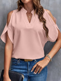 greatnfb  Solid Notched Neck Simple Blouse, Elegant Split Sleeve Blouse For Spring & Summer, Women's Clothing