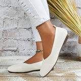 Women's Solid Color Flat Shoes, Breathable Knit Square Toe Shoes, Lightweight & Comfortable White Shoes