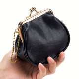 Mini Genuine Leather Coin Purse, Vintage Kiss Lock Wallet, Portable Clutch Storage Bag With Keychain