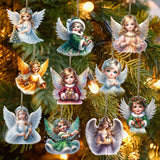 10pcs Handcrafted Wooden Festive Christmas Angel Ornaments with Rope for Tree Decorations - No Battery Required, Holiday Season Essentials