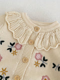 Adorable Floral Embroidery Ruffle Collar Knitted Sweater Top - Soft Cotton, Long-Sleeved, Baby Girl Cardigan Coat for Spring and Autumn - New Season Essential for Little Princesses