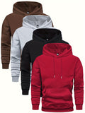 4 Pcs Men's Solid Color Hoodie - Soft, Breathable, Casual Long Sleeve Hooded Sweatshirt with Kangaroo Pocket for Outdoor Activities, Daily Wear, and Travel - Comfortable, Relaxed Fit