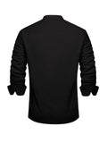 Plus Size Men's Breathable Relaxed Fit Solid Shirt - Half Button, Stand Collar, Long Sleeve, Cotton Blend, Casual, Comfortable, Versatile - Ideal for Outdoor Activities, Daily Wear, and Travel