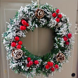 1 piece front door Christmas wreath, Home Decoration Christmas door wreath, weatherproof, artificial Holly wreath with red bow, indoor or outdoor wreath Christmas decoration