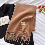 Thick Winter Tassel Scarf - Luxurious Solid Color Design, Exceptionally Soft, Warm, and Cozy Imitation Cashmere Shawl with Stylish Label for Cold Weather