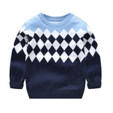 Boys' Long Sleeve Crew Neck Pullover – All-Season Geometric Knit Sweater, Preppy Style with Comfort Stretch