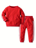 Buy 1 Get 1 Free, 2pcs Boys Fashionable Striped Warm Outfit Set - Cozy Long Sleeve Sweatshirt & Sweatpants for Spring, Fall, Winter - Comfortable & Durable