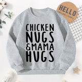 Boys CHICKEN NUGS&MAMA HUGS Graphic Sweatshirt - Soft Fleece, Thick & Cozy, Perfect for Spring, Fall, and Winter - Fun Alphabet Print Top